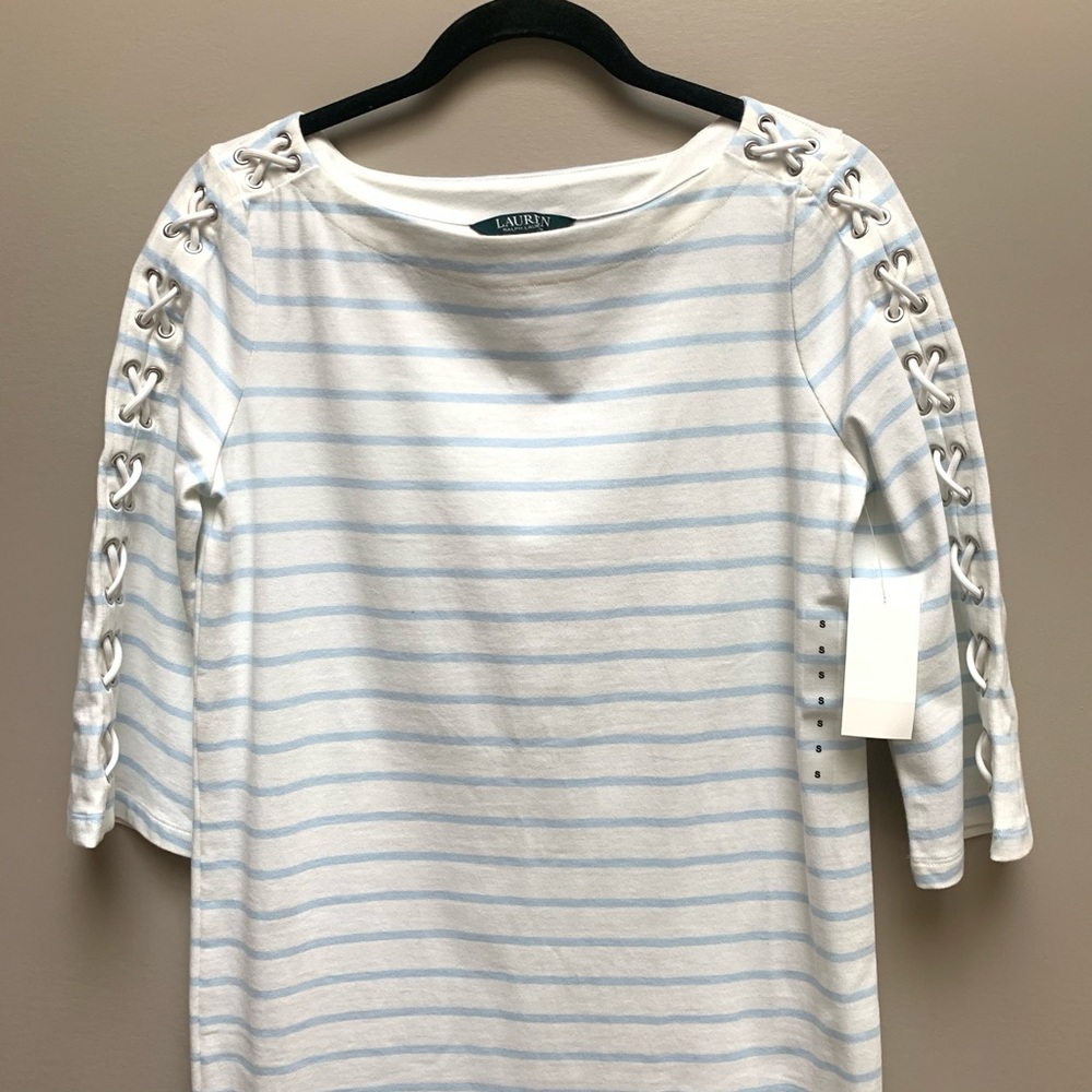 Lauren Ralph Lauren Cotton Stripe 3/4 Sleeve - Picture 4 of 6